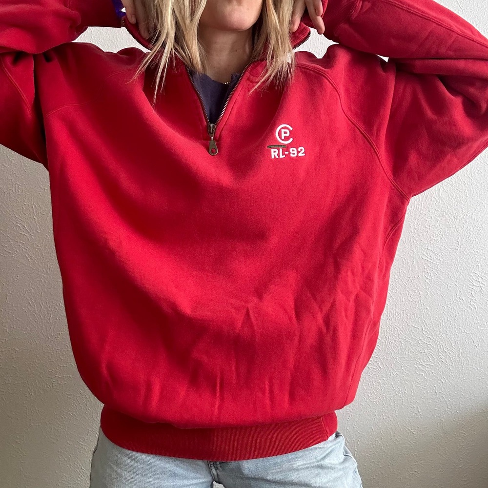 Vtg 90s Polo Ralph Lauren Quarter Zip Pullover Sweatshirt